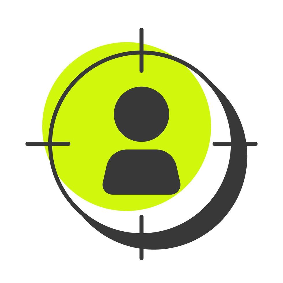 Target customer offset shadow line icon. Marketing audience. Advertising, promoting. User experience, service. Bold outline symbol with solid green fill. Modern flat illustration. Editable stroke vector
