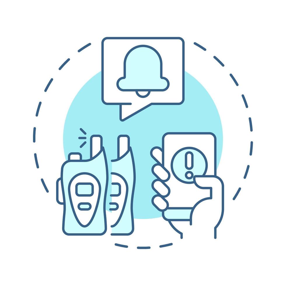 Communicate soft blue concept icon. Physical security ecosystem. Coordination between emergency systems. Round shape line illustration. Abstract idea. Graphic design. Easy to use in booklet vector