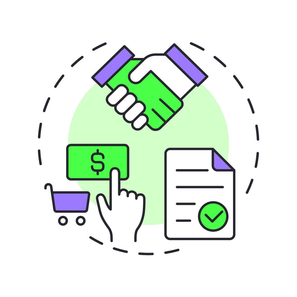 Buy multi color concept icon. Product purchasing, services. Commerce, business. Documents organization. Round shape line illustration. Abstract idea. Graphic design. Easy to use in infographic vector