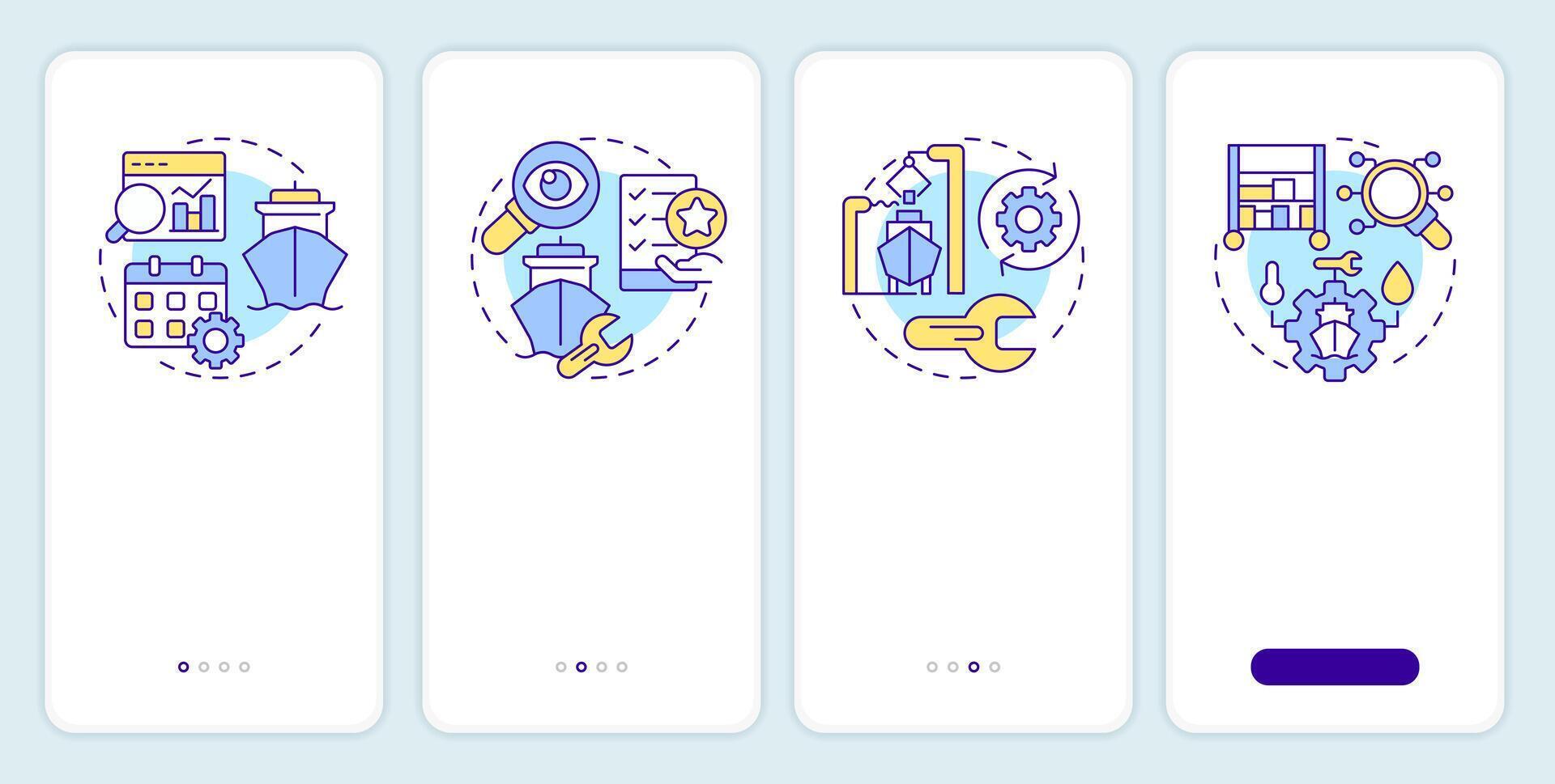 técnico Embarcacion administración inducción móvil aplicación pantalla. logística. recorrido 4 4 pasos editable gráfico instrucciones con lineal conceptos. ui, ux, gui vector