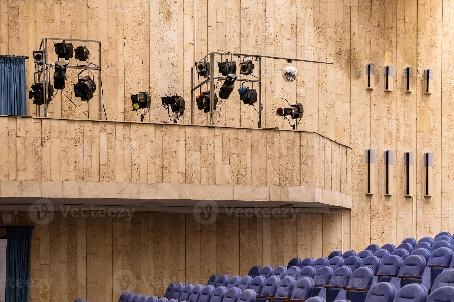 lights and spotlights in auditorium of theater photo
