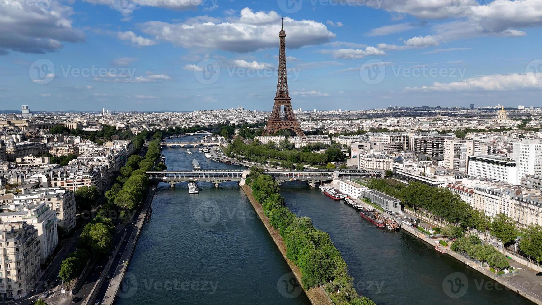 High Angle of Eiffel Tower at Paris in Island of France France.. Beautiful Scenery. photo
