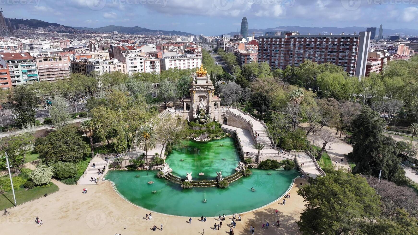 Above view of Ciutadella park at Barcelona in Community of Catalonia Spain. Scenic Background. photo