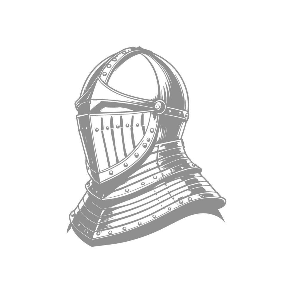 Knight's Helmet Detailed Line Art Illustration vector