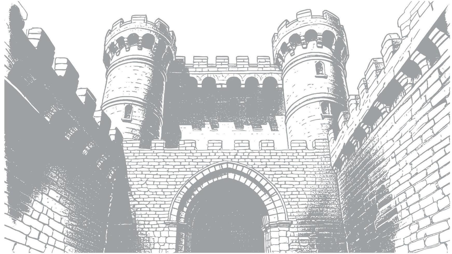 Medieval Fortress Gateway with Turrets and Archway vector
