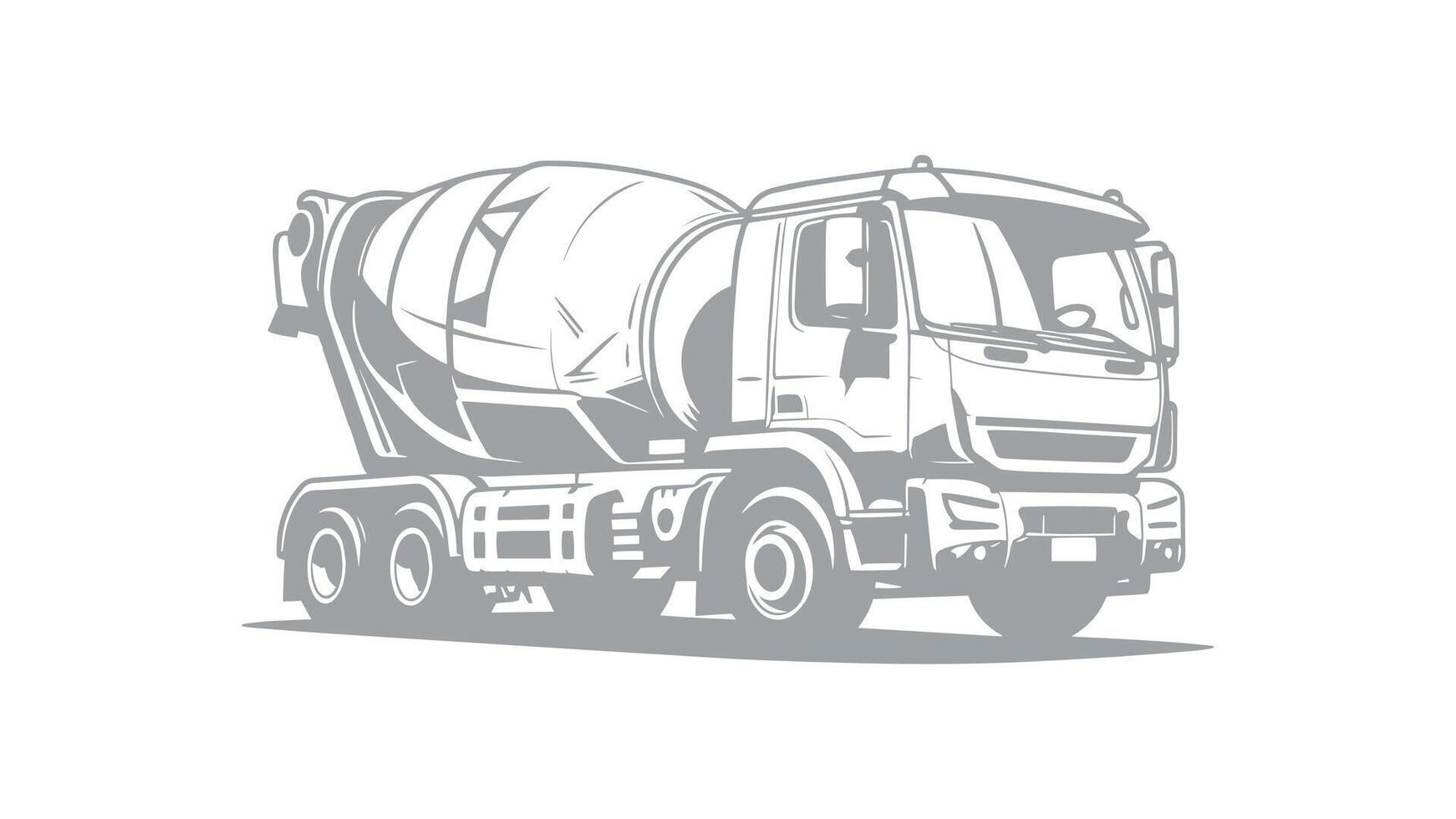 Concrete Mixer Truck in Linear Hand-drawn Style vector