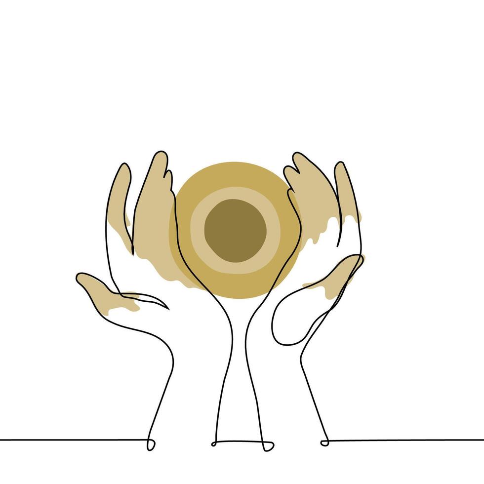 female hands molding a clay pot top view - one line art . concept art therapy, pottery, master class, crafting vector