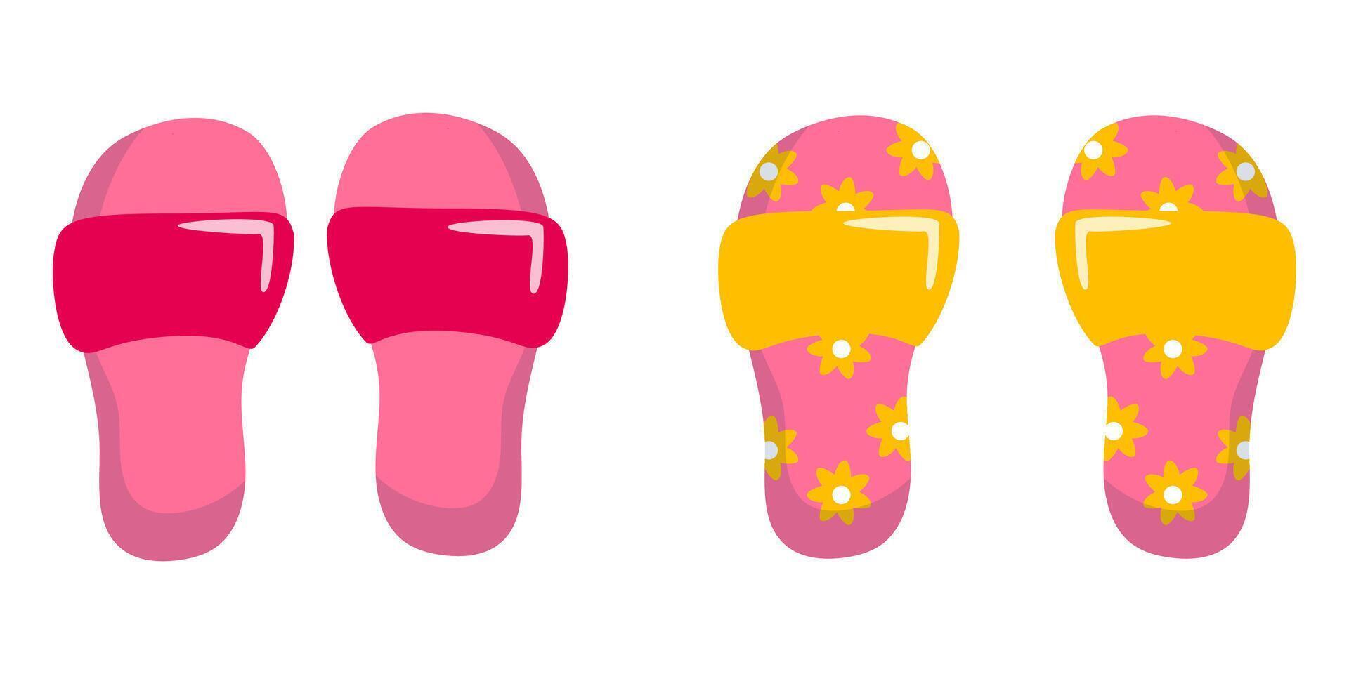 two pairs of colorful women s slide sandals vector