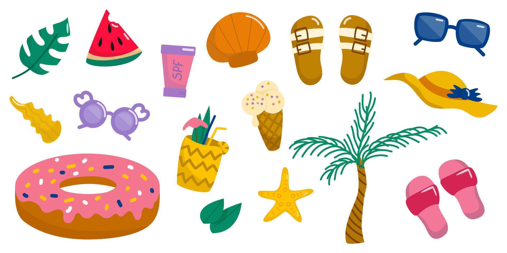 Summer Set with Vacation and Beach Icons vector