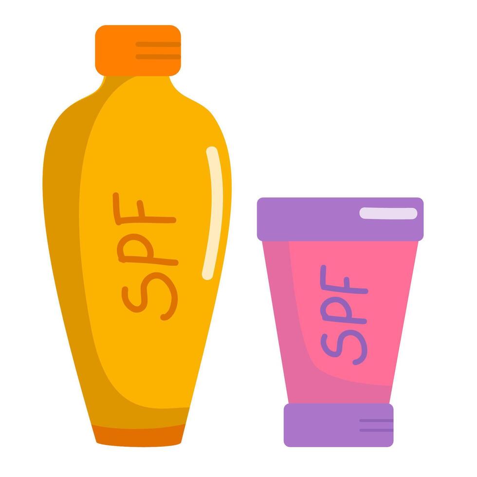 Sunscreen SPF bottles for summer skincare vector