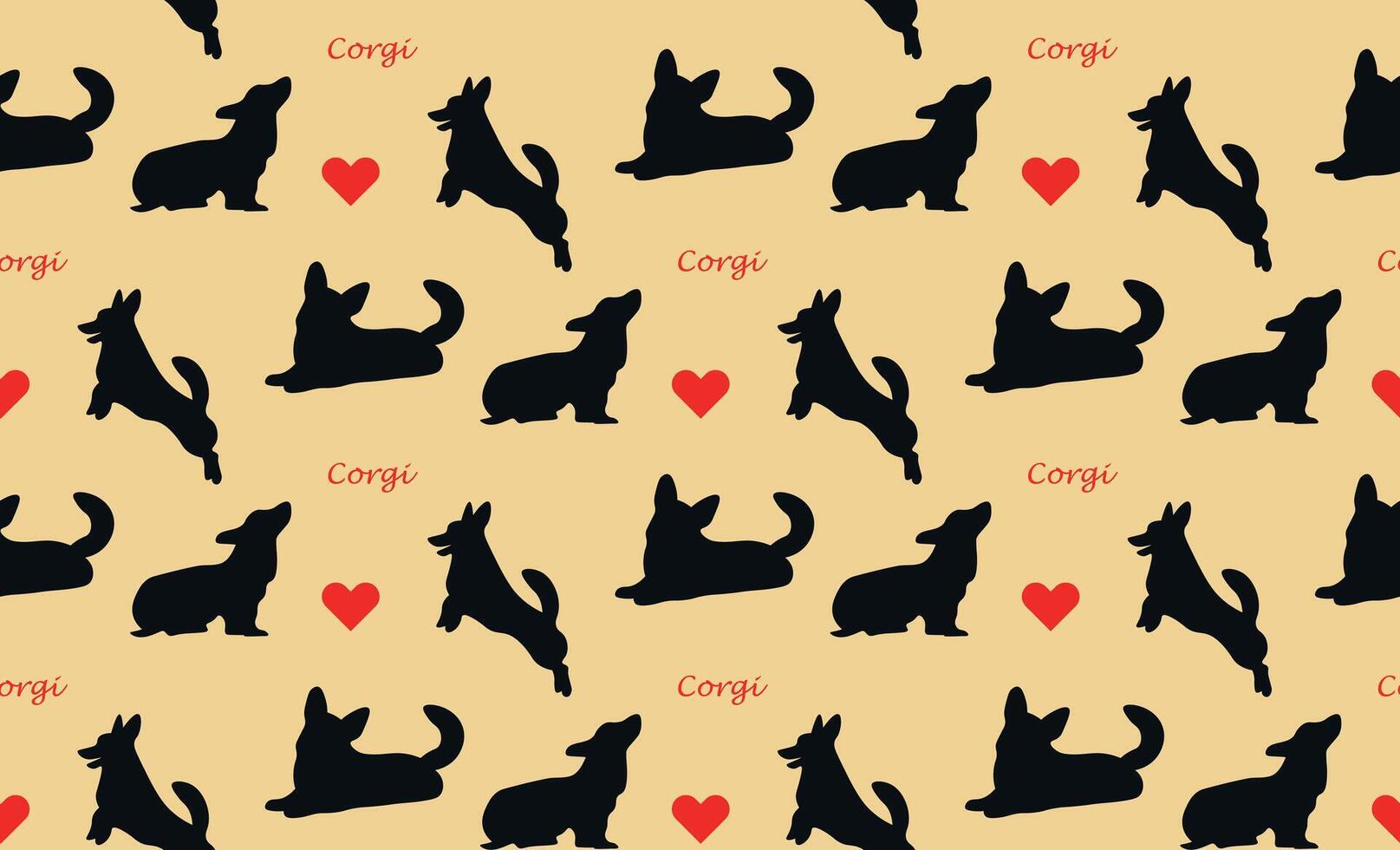 Corgi with hearts seamless pattern. vector