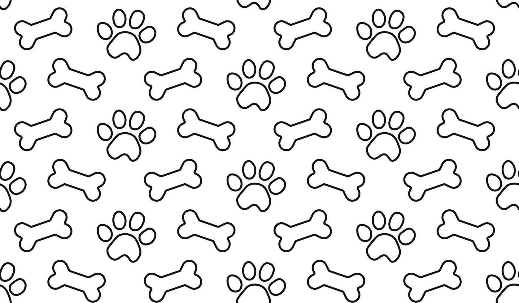 Paw and Dog Bone seamless pattern. Footprint pet Paw vector