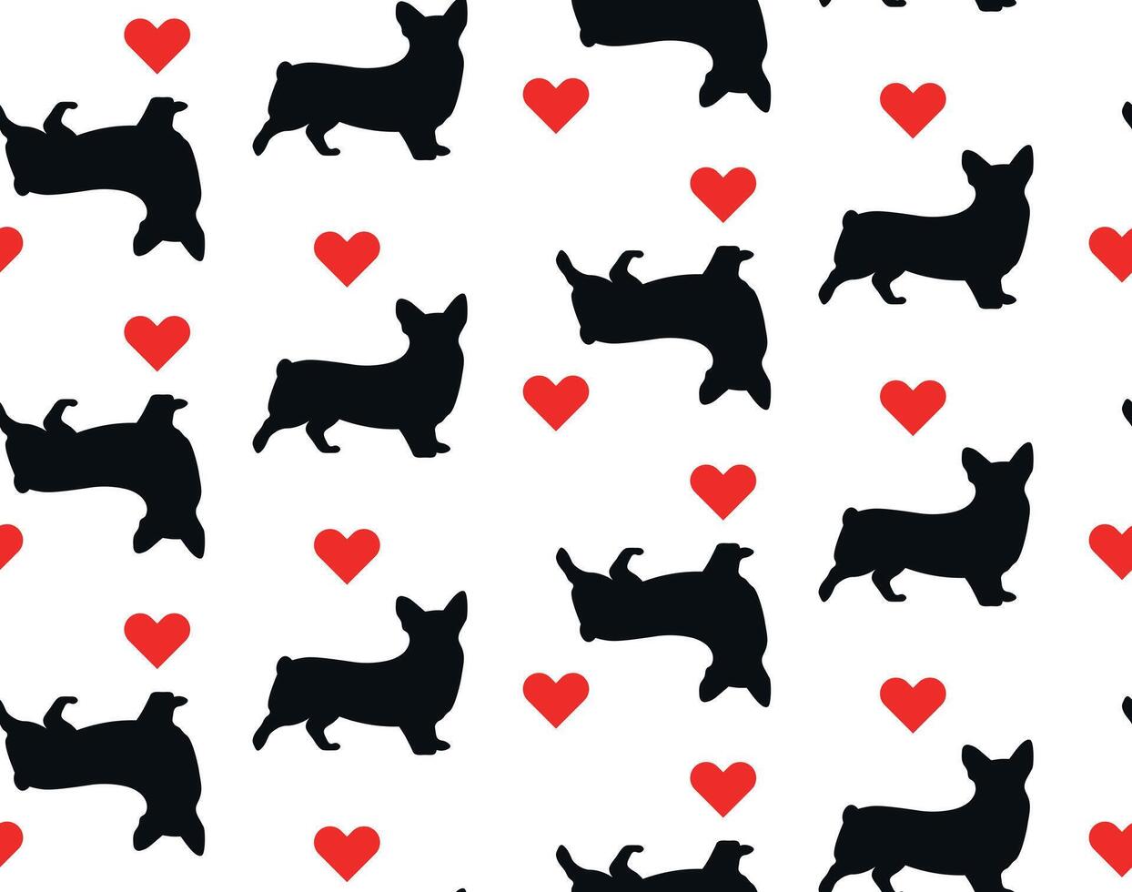 Corgi with red hearts seamless pattern. vector