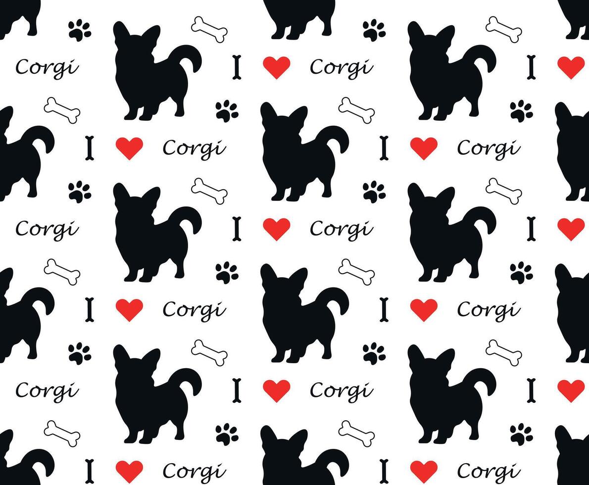 Corgi with paw and Bone, I love corgi seamless pattern. vector