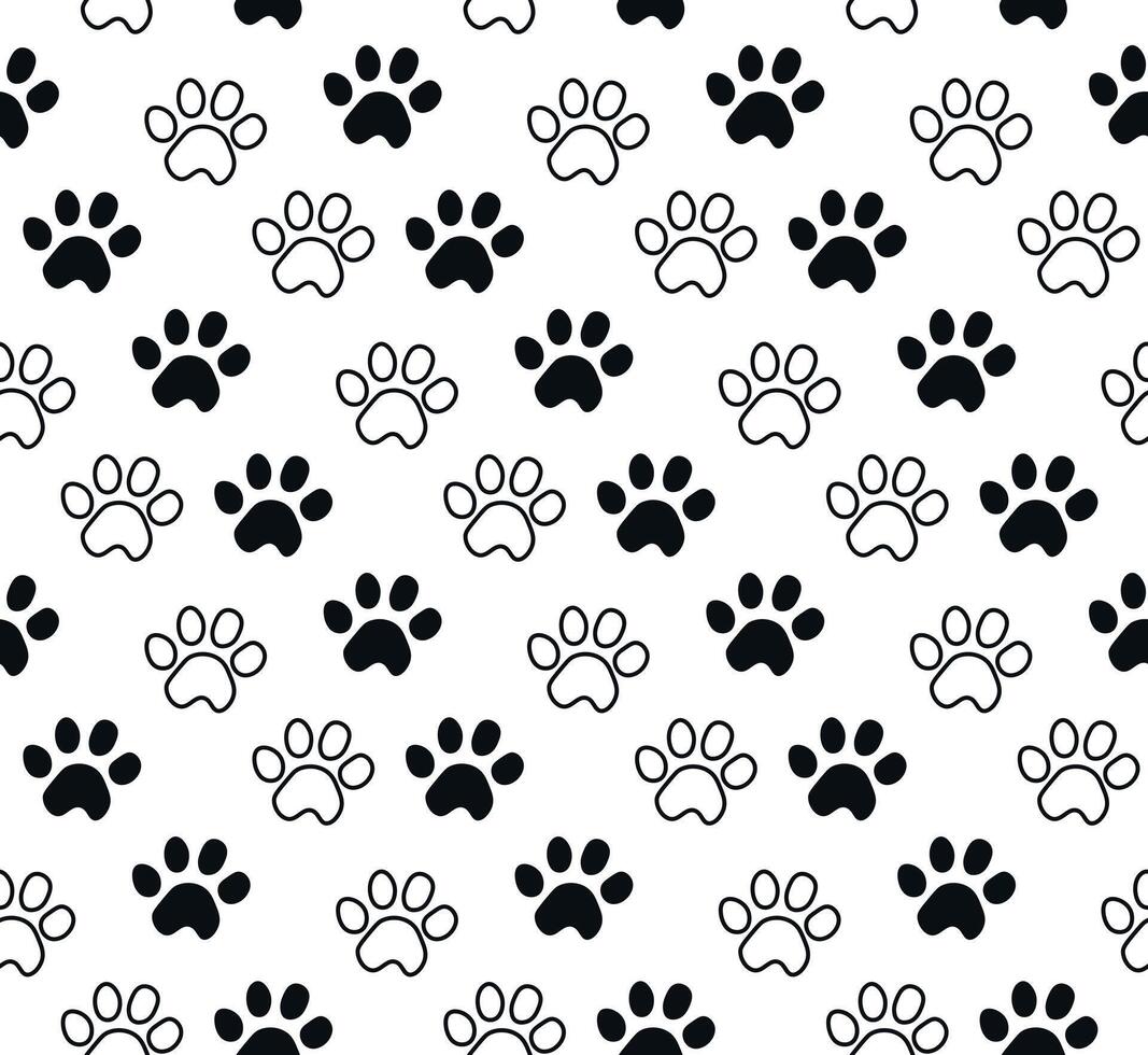 Paw seamless pattern. Footprint pet Paw vector