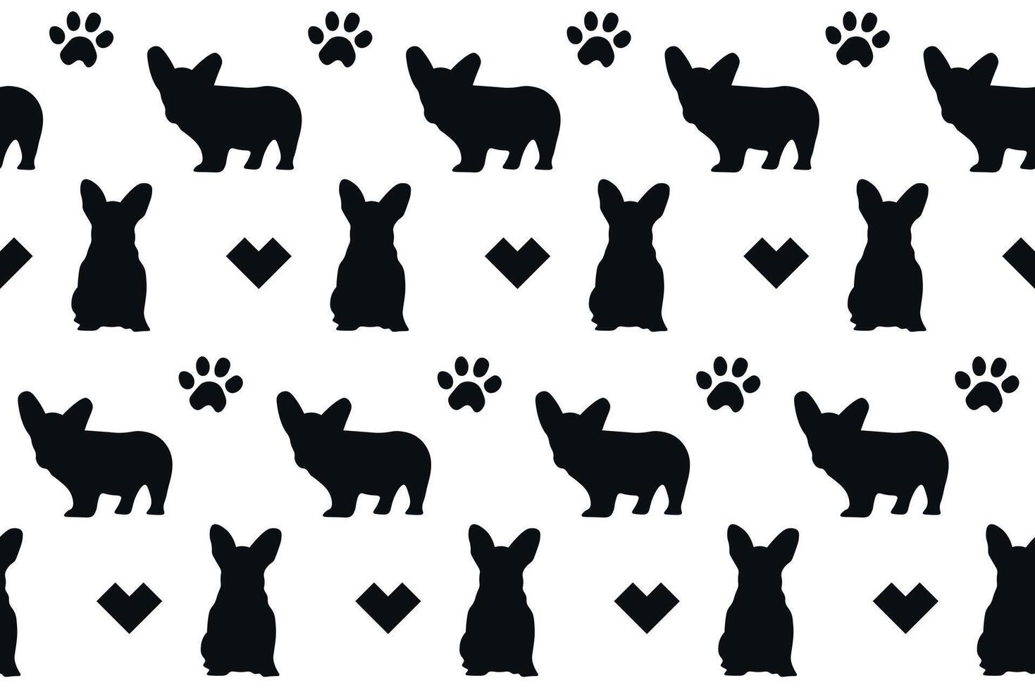 Corgi with paw and heart seamless pattern. vector