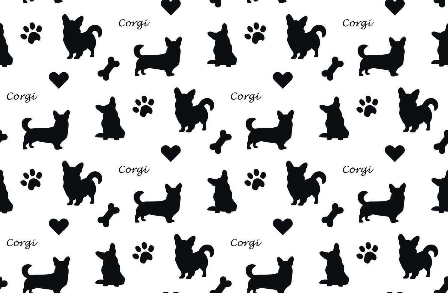 Corgi with paw, heart and Bone seamless pattern. vector