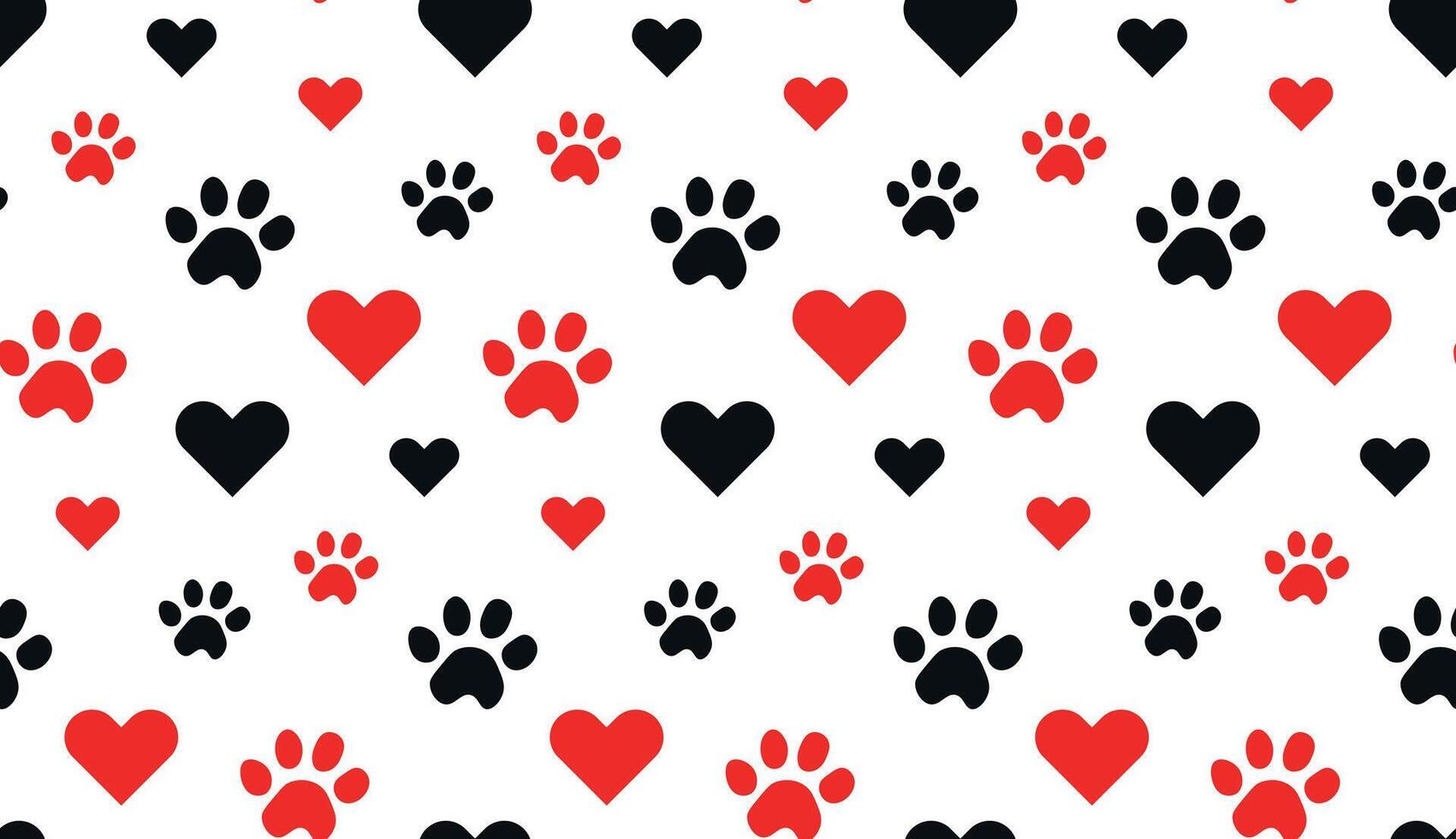 Paw and hearts seamless pattern. Footprint pet Paw vector