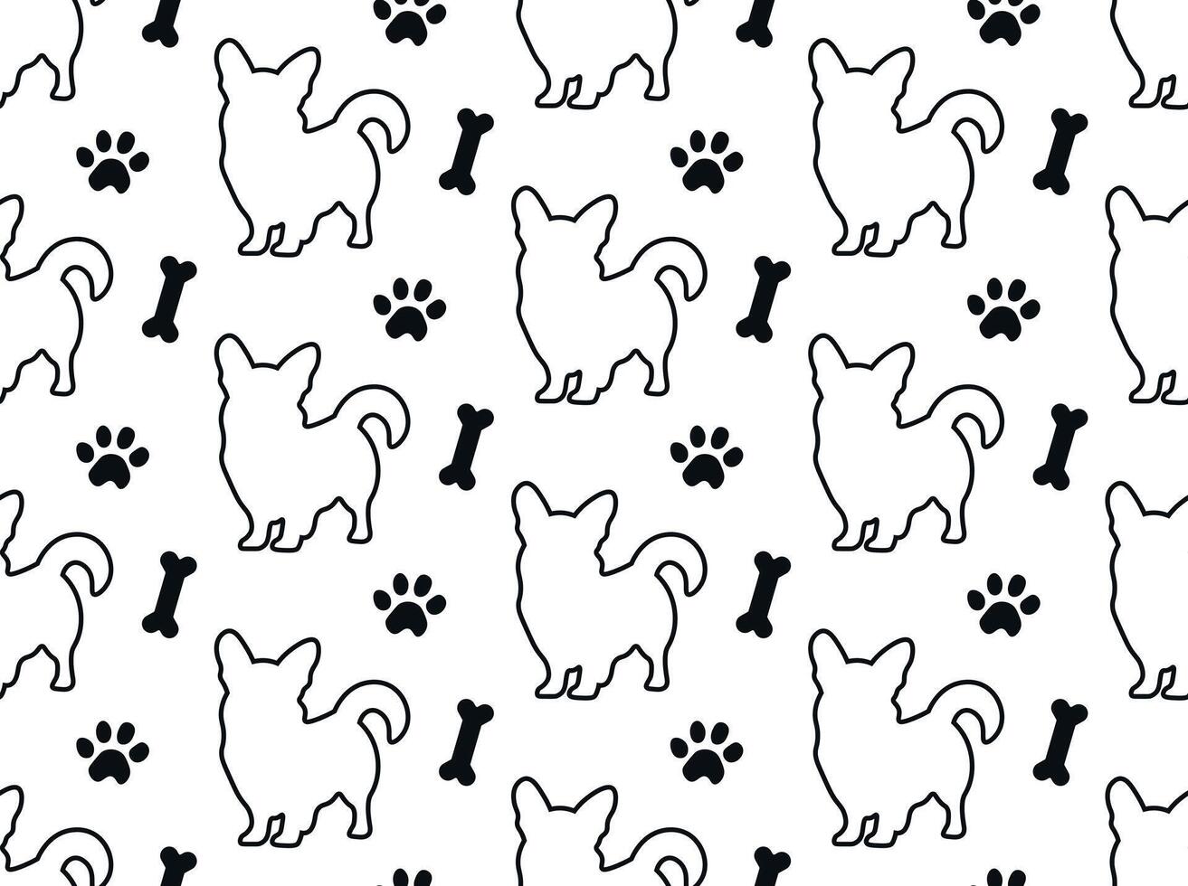 Corgi with paw and Bone seamless pattern. vector