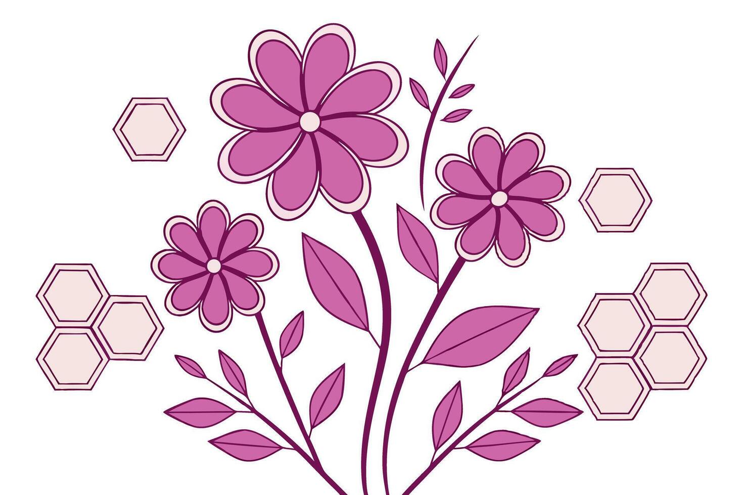 Beautiful floral illustration with decorative flowers and hexagon shapes vector