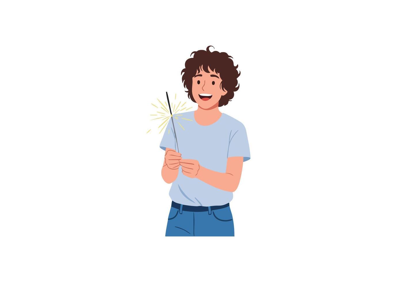 Boy holding sparkler smiling celebration fun vector