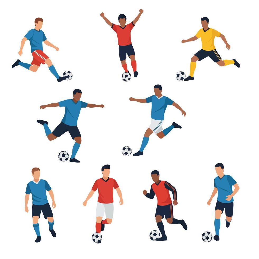 Soccer players action flat style play game vector
