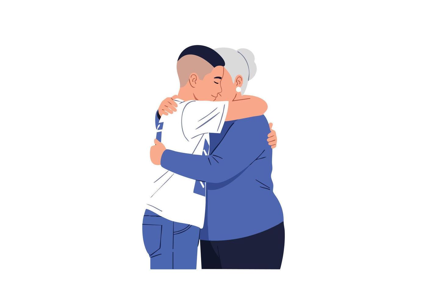 Grandmother and grandson embrace in a loving hug vector