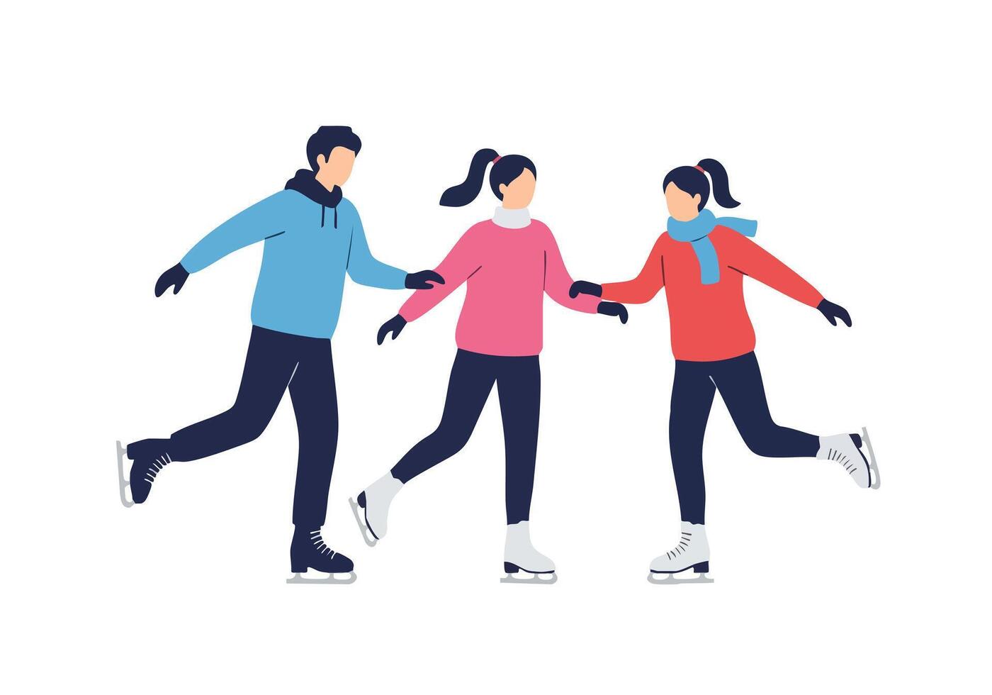People ice skating together winter recreation vector