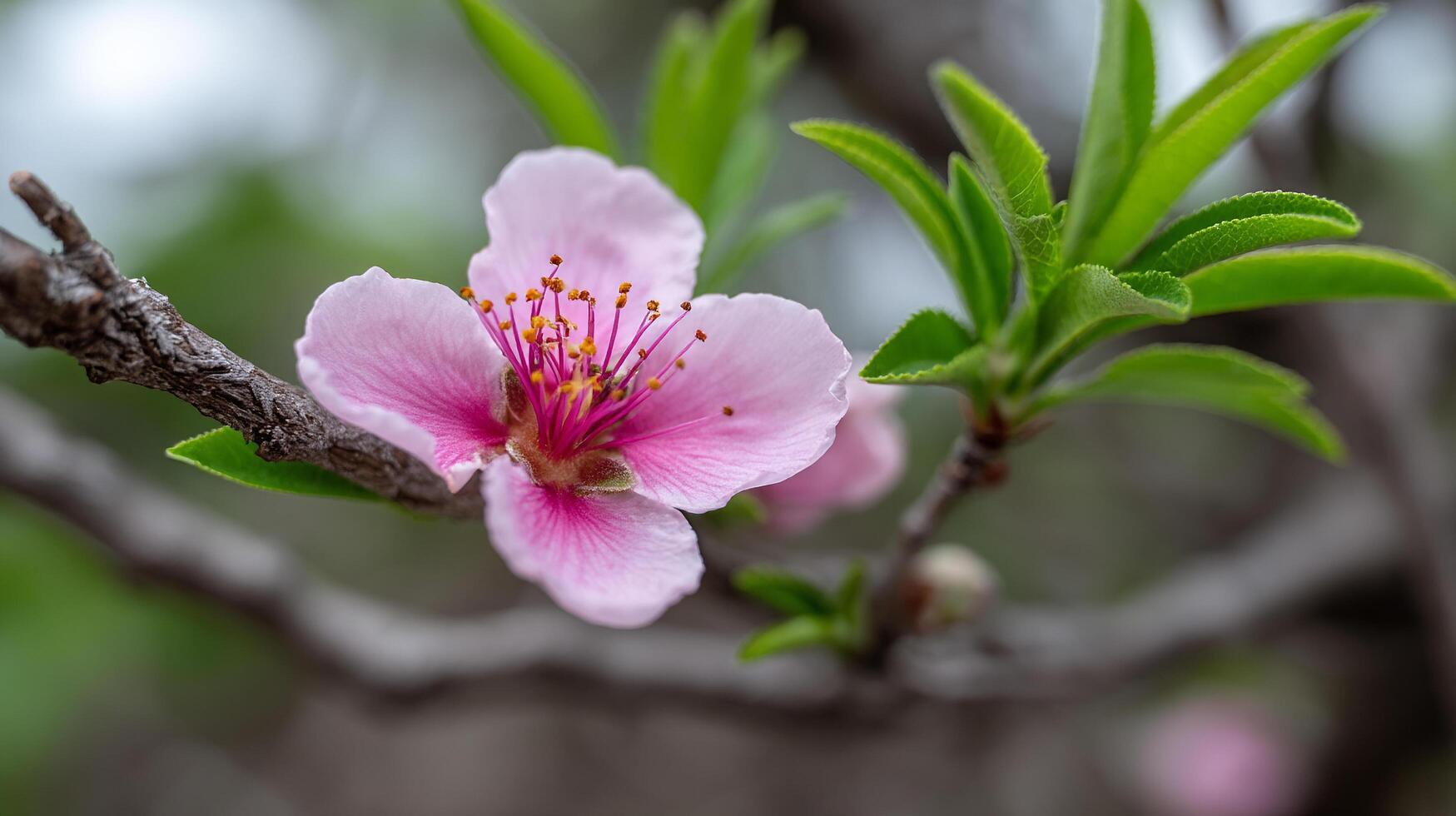 Flower on tree shown in sharp colorful close up detail photo