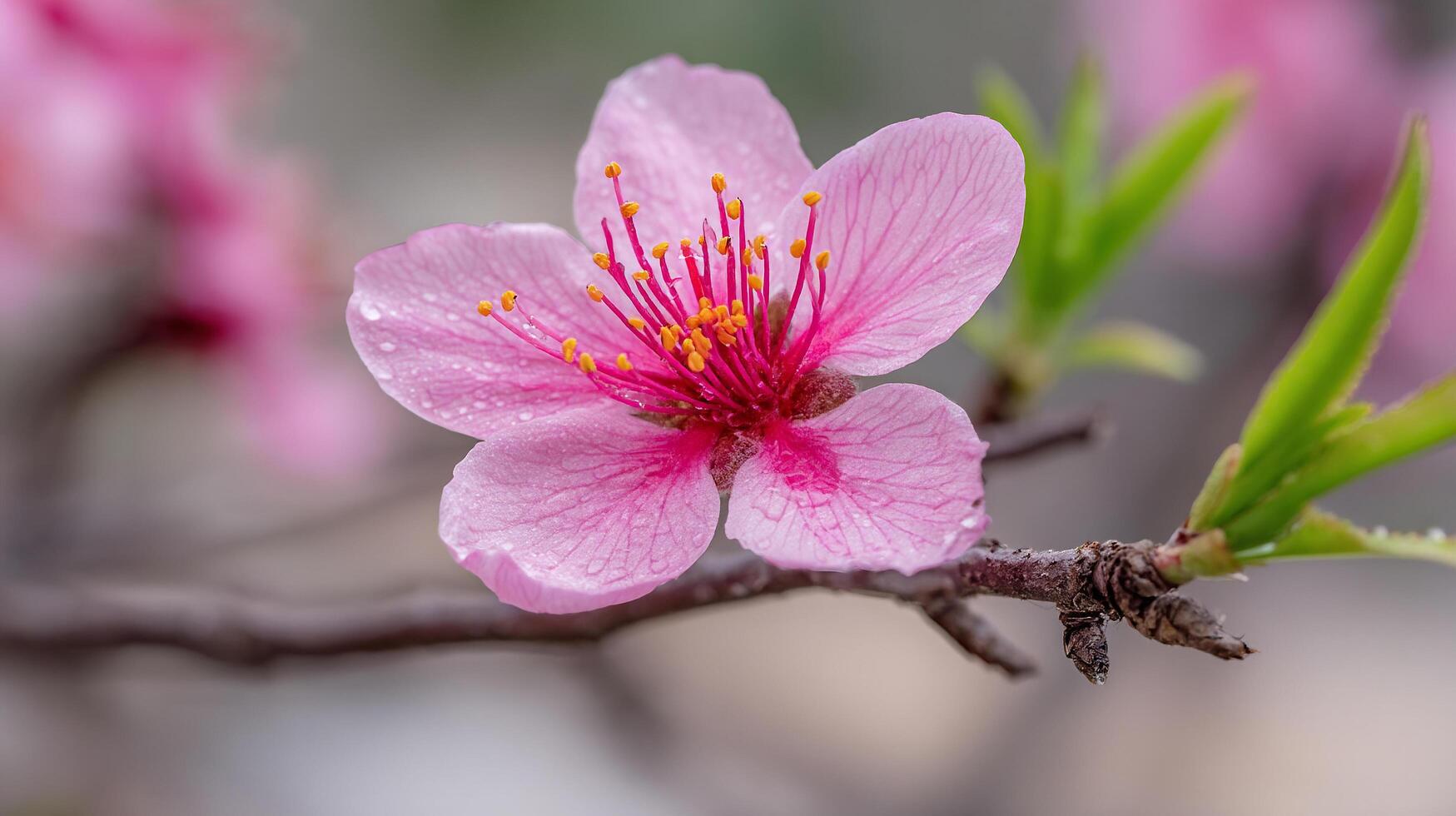 Delicate flower detail with natural spring tree branch and light photo
