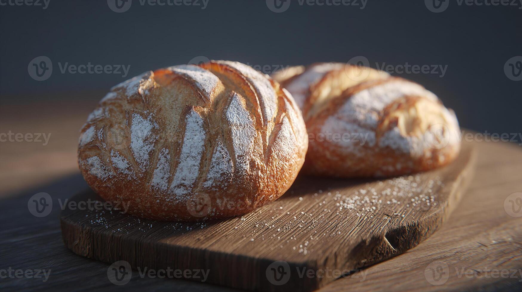 Bread on farmhouse table with warm cozy lighting photo