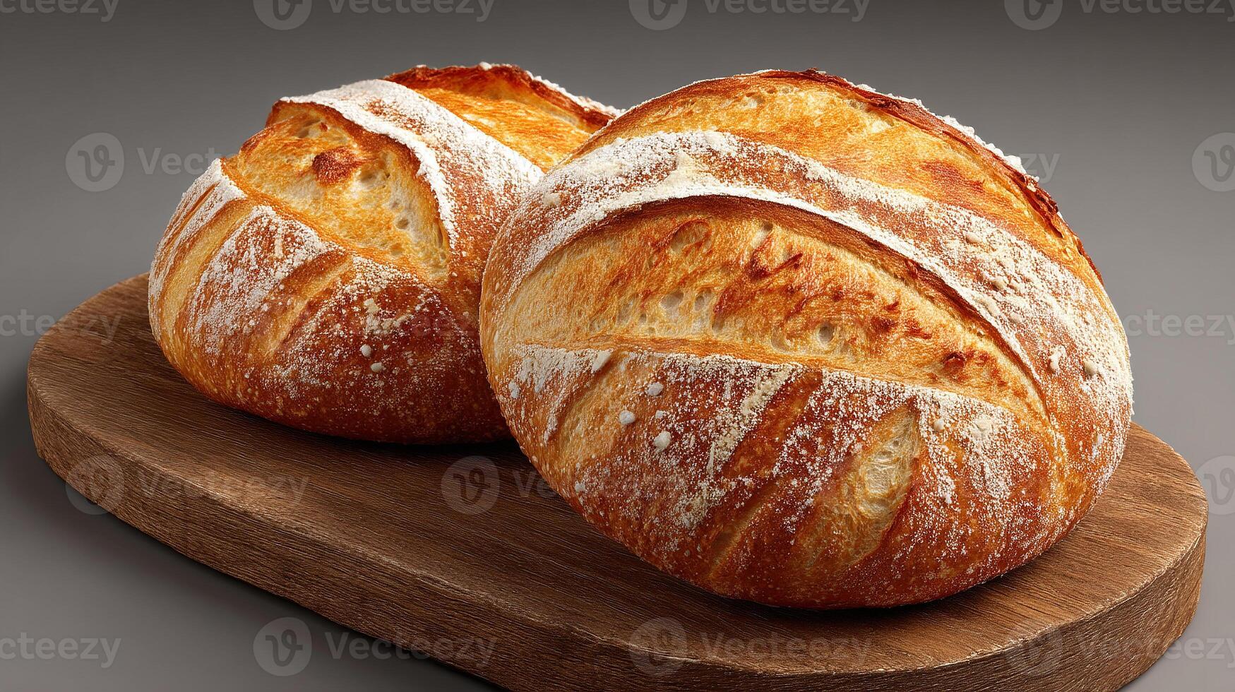 Bread loaf on cutting board under soft warm light photo