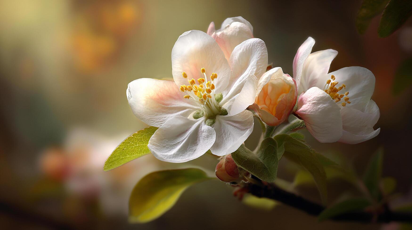 Radiant flower photo on branch with soft light and bokeh