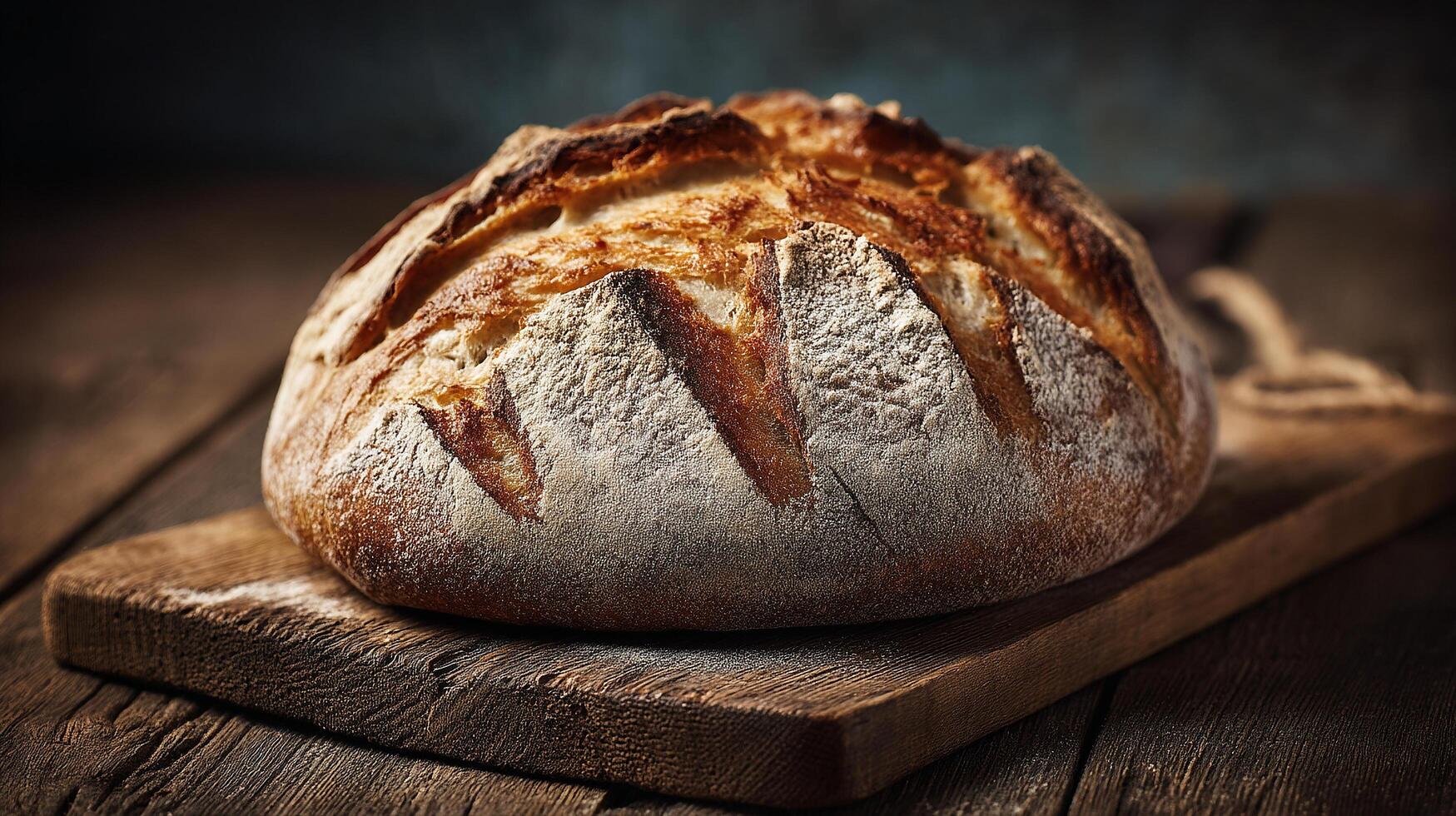 Golden artisan bread glowing in gentle natural light photo