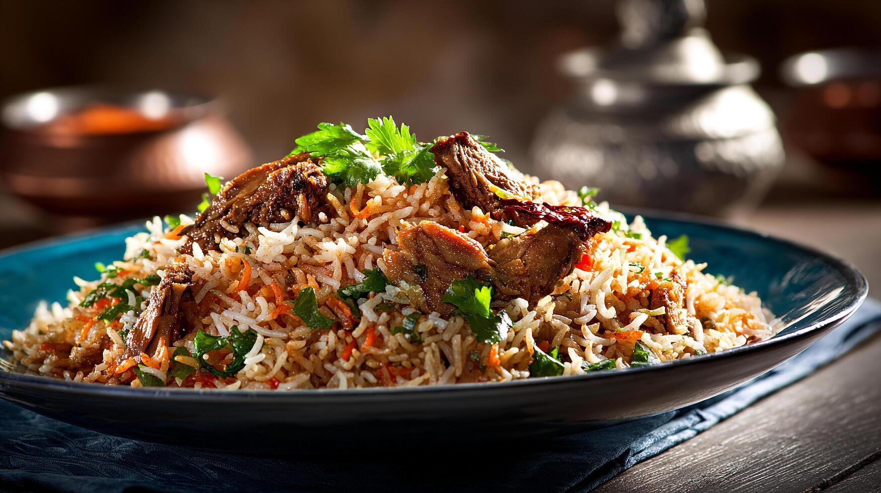 Photo of tasty chicken biryani served fresh with salad