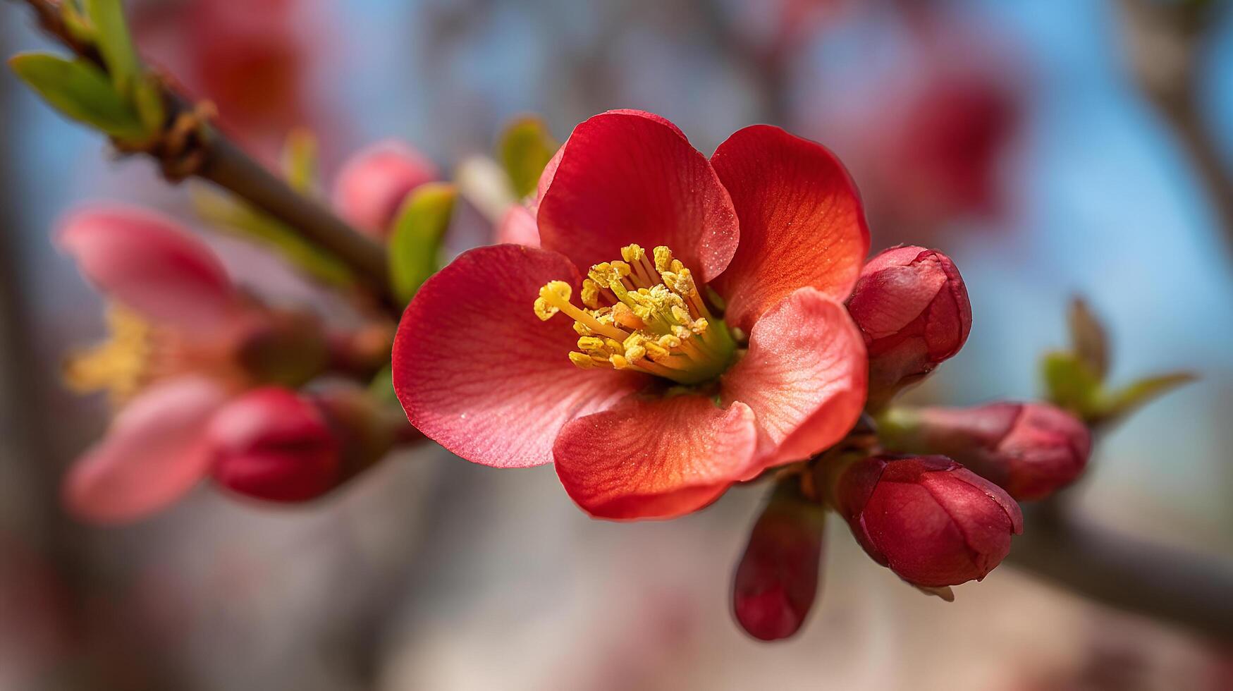 Vivid flower resting naturally on branch in full detail photo