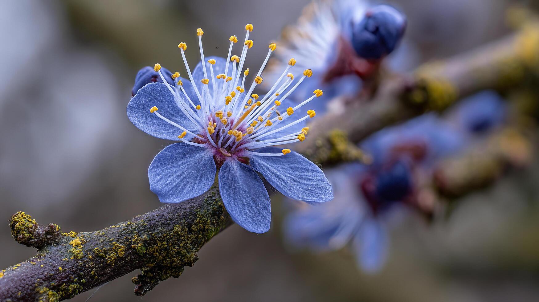 Glowing flower captured in spring light on tree branch photo