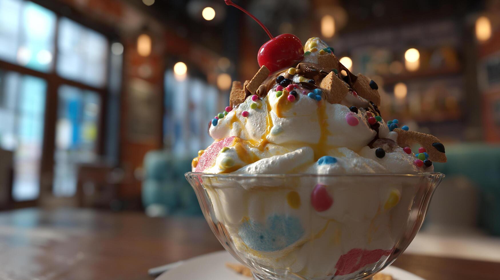 Close up image of ice cream with sprinkles and soft shadows photo