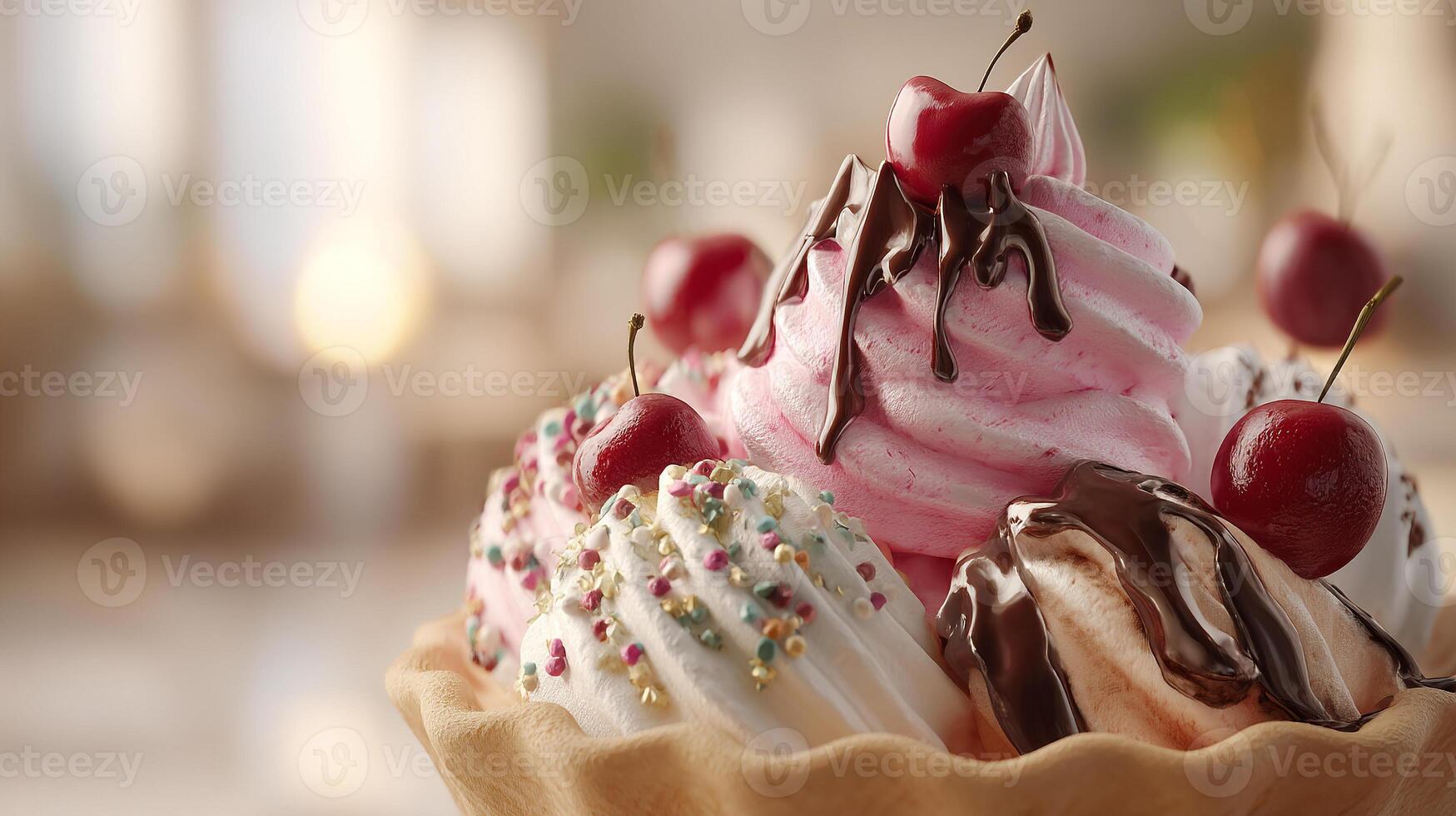Close up photo of ice cream with colorful nuts and toppings