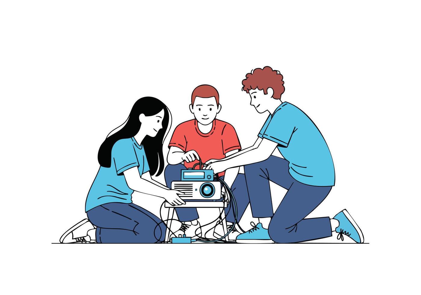 People teamwork project projector connection vector