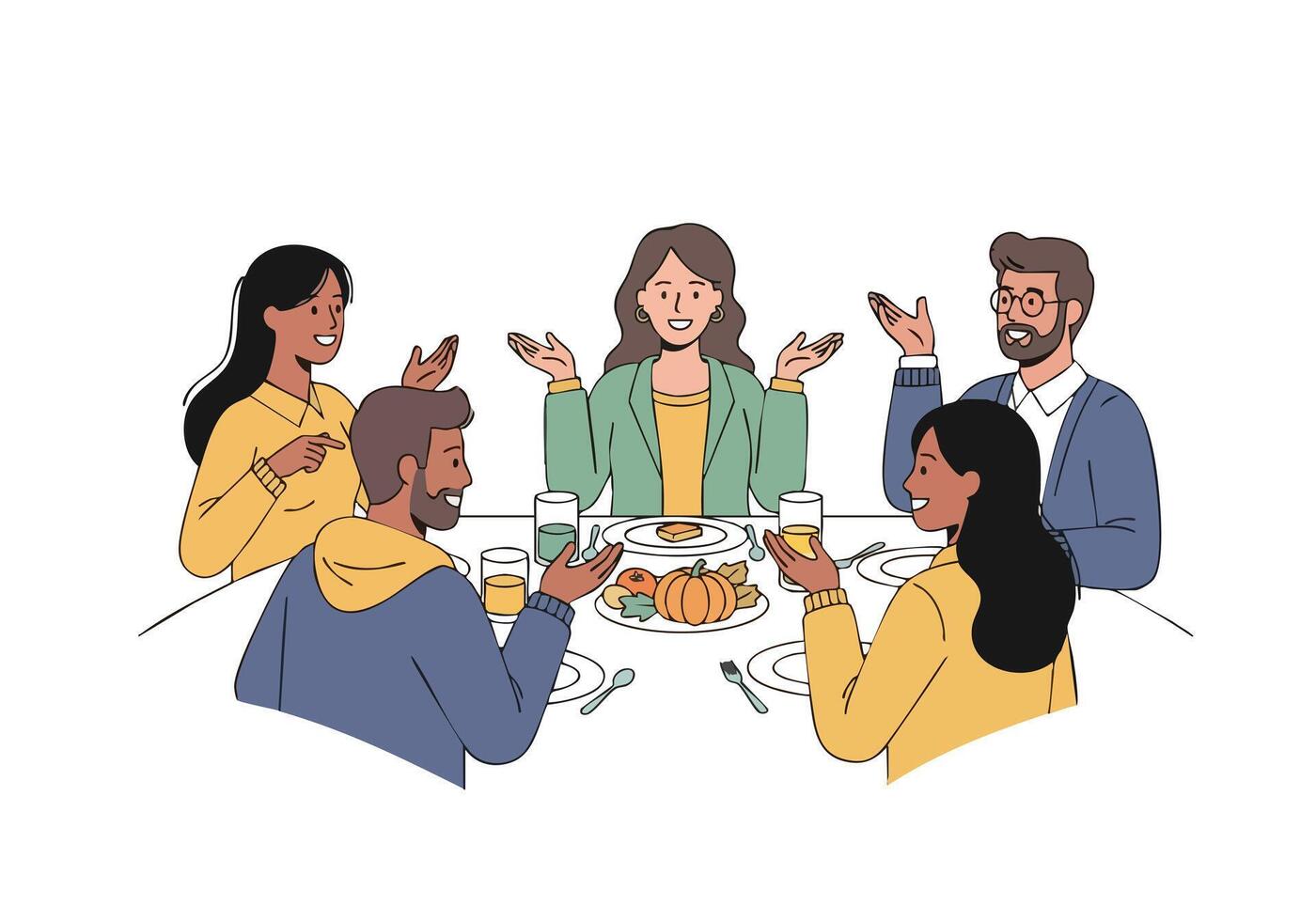 People gathering at dinner, sharing food vector