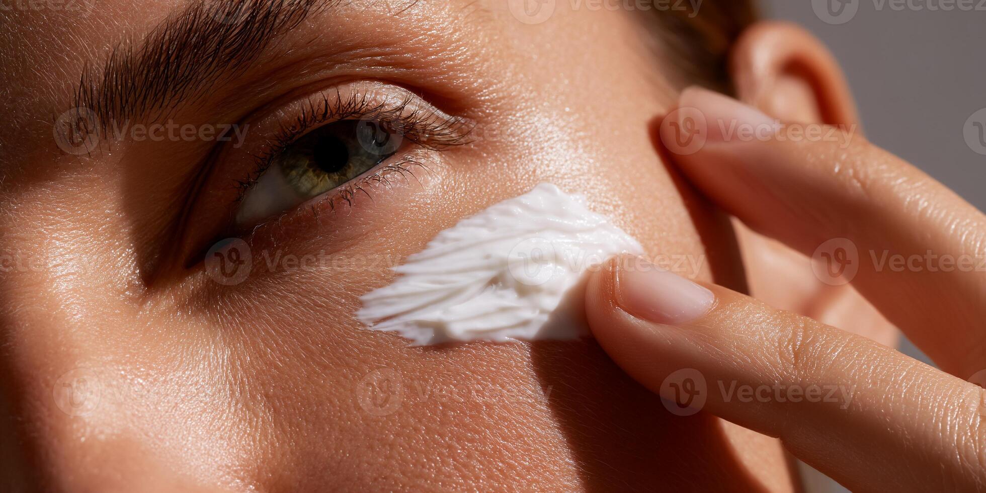 Close-up of woman's face with skincare product photo