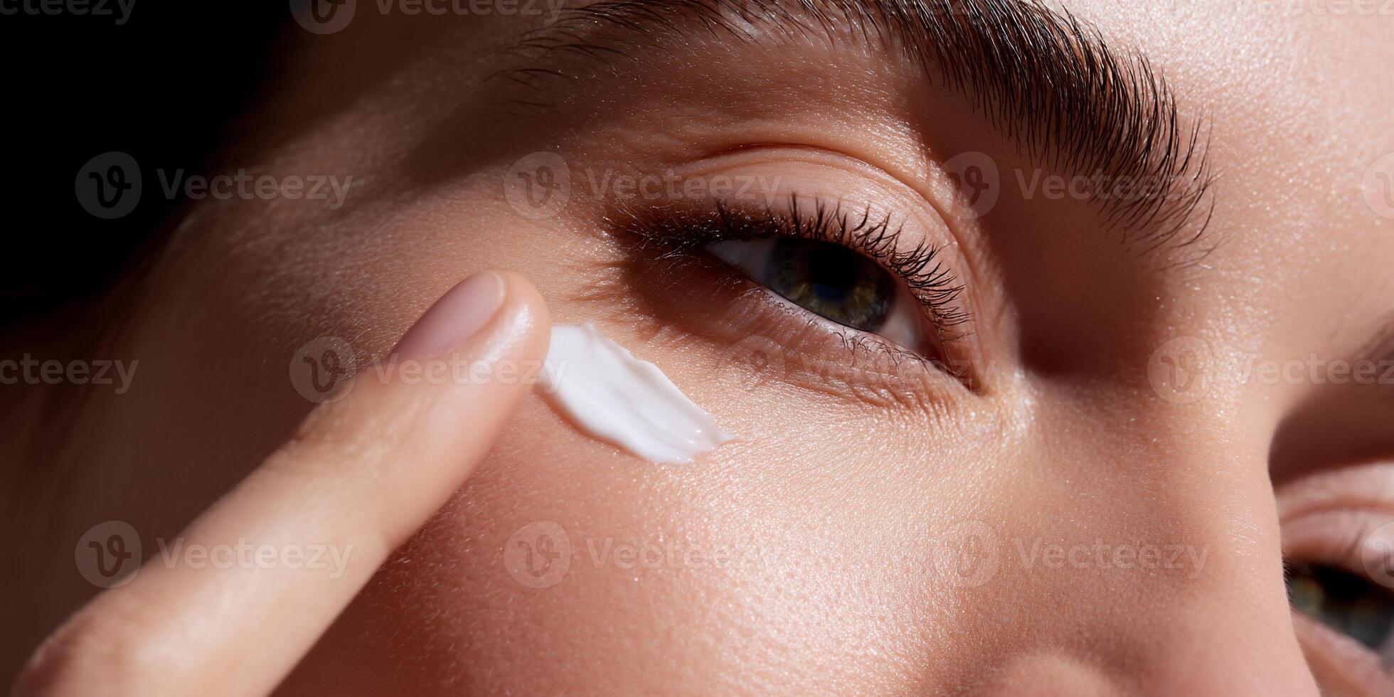 A woman applying cream to her eye photo