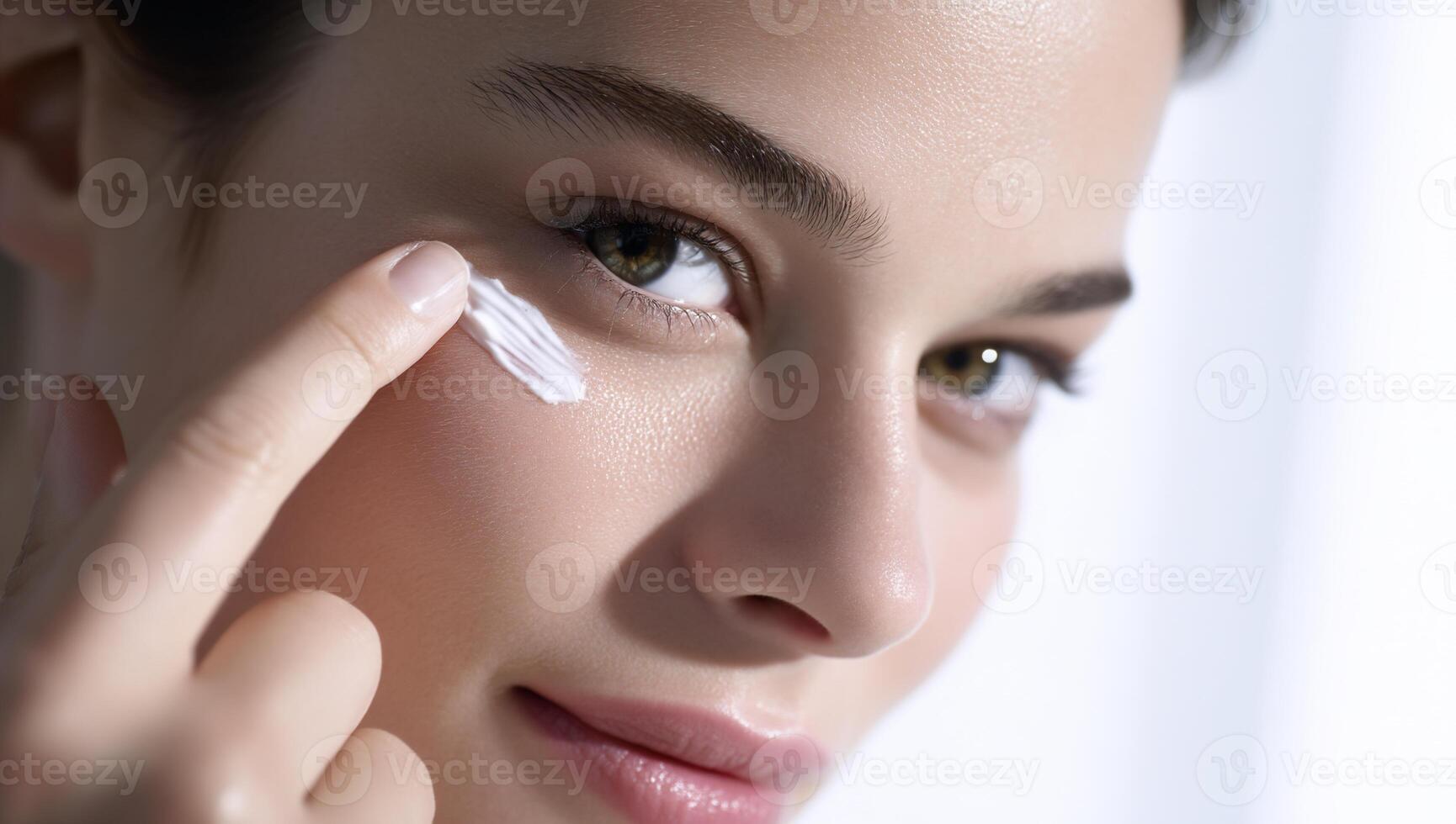 Close-up of woman applying eye cream photo