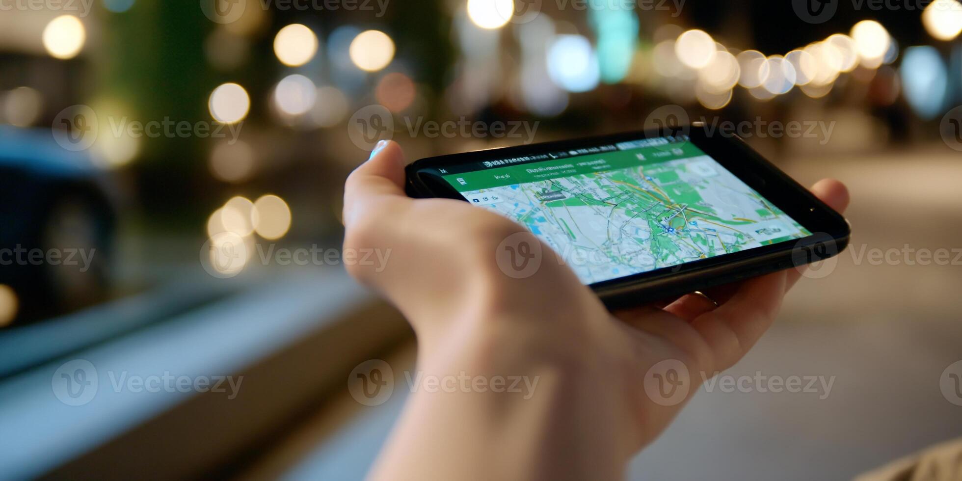 A person holding a smart phone with a map on it photo