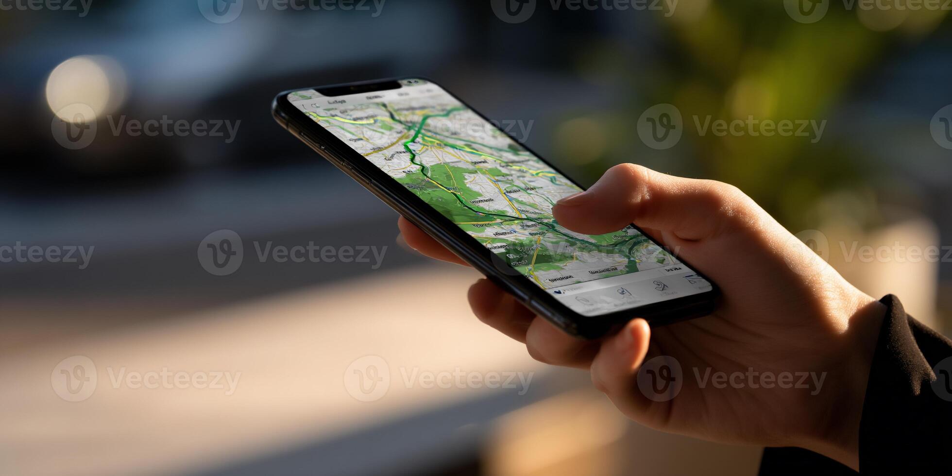 Smartphone displays a map application photo