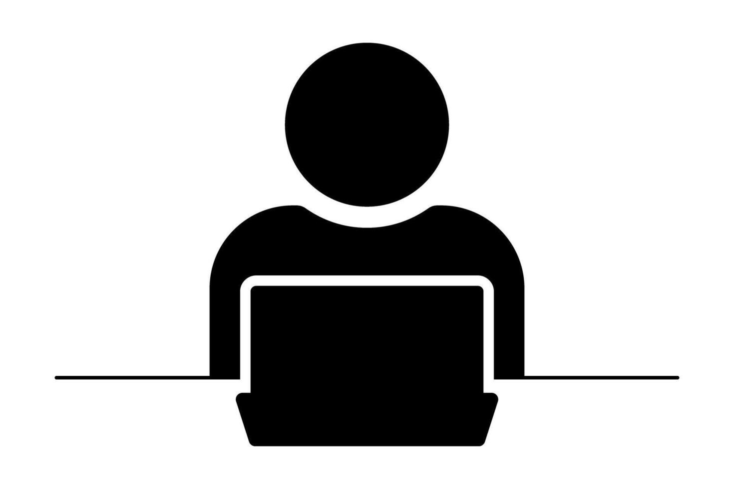 Person working with laptop at desk icon symbol vector
