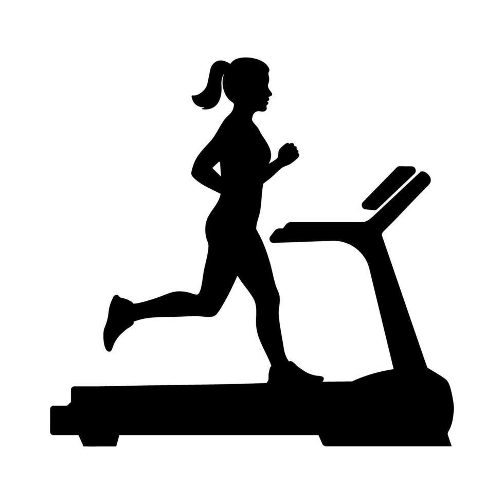 Woman running on treadmill silhouette illustration vector