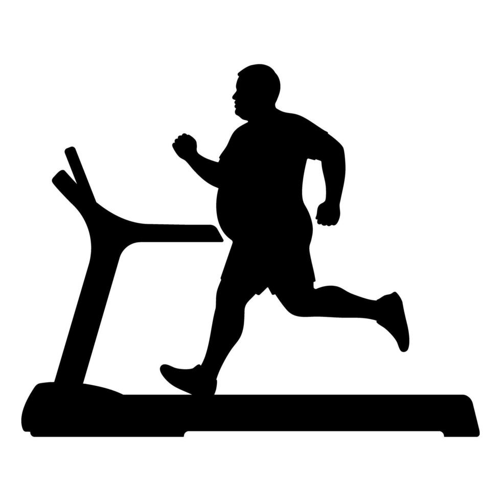 Silhouette illustration of an Overweight man running on treadmill vector