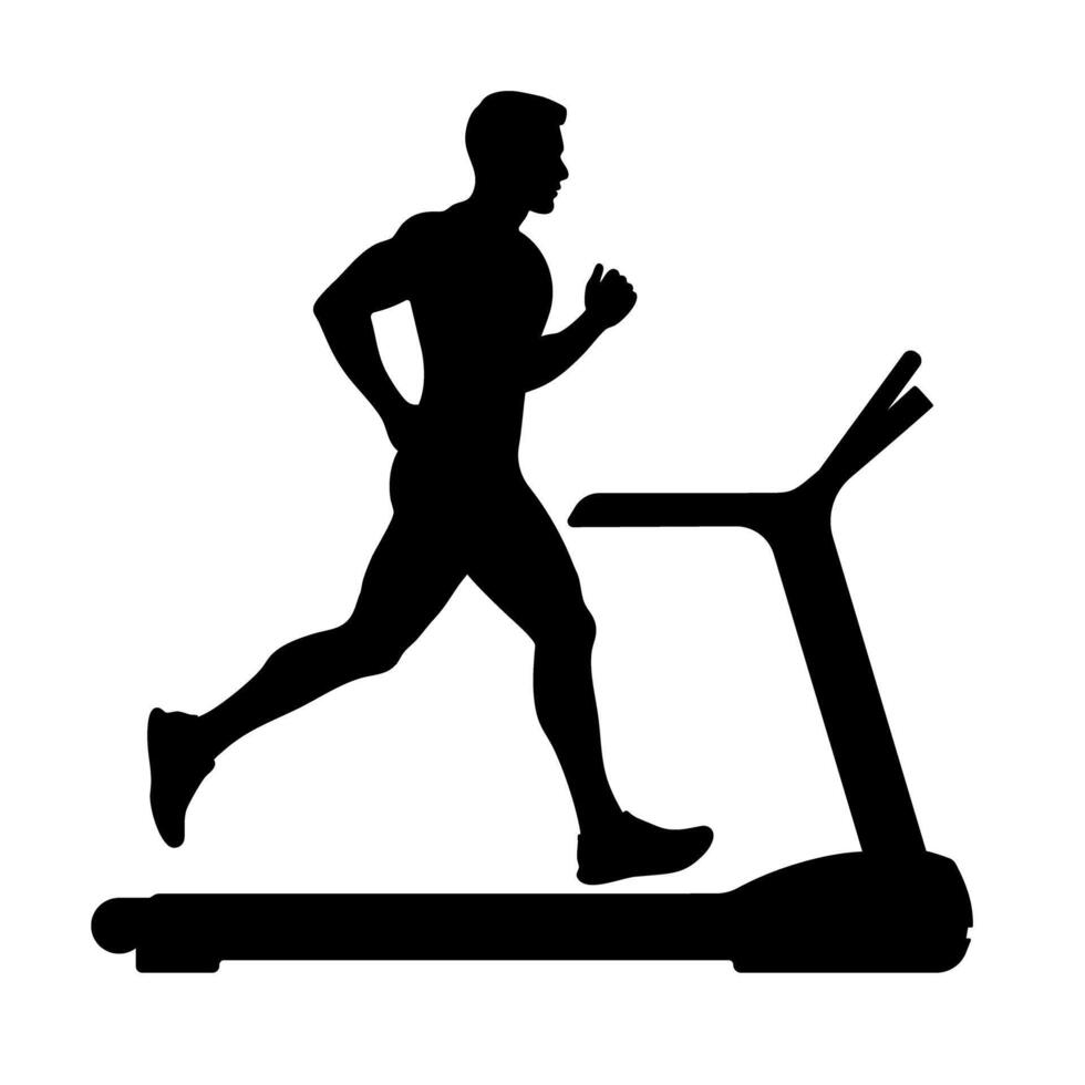 Athletic man running on treadmill silhouette illustration vector